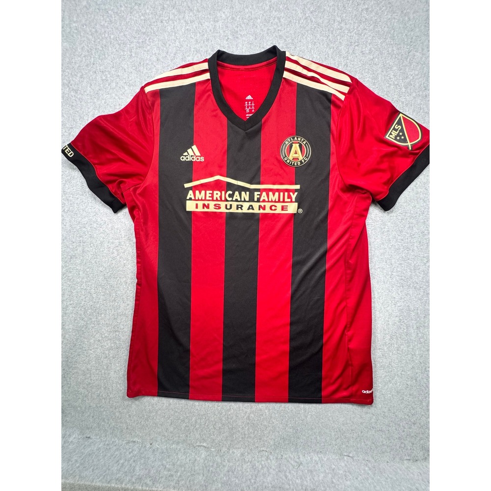 Adidas Atlanta United FC Jersey Mens XL Red Black Striped MLS Soccer Shirt 2017